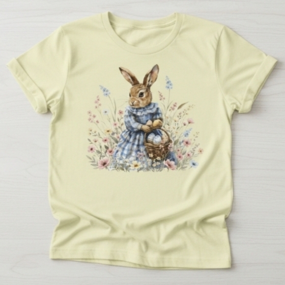 Easter Bunny Graphic Tee • Pastel Spring Rabbit Shirt • Light Yellow Floral Bunn - Picture 10 of 12